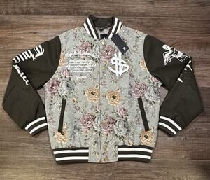 Left Point Varsity Jacket XL Floral Tapestry Rhinestone Graffiti NWT Streetwear